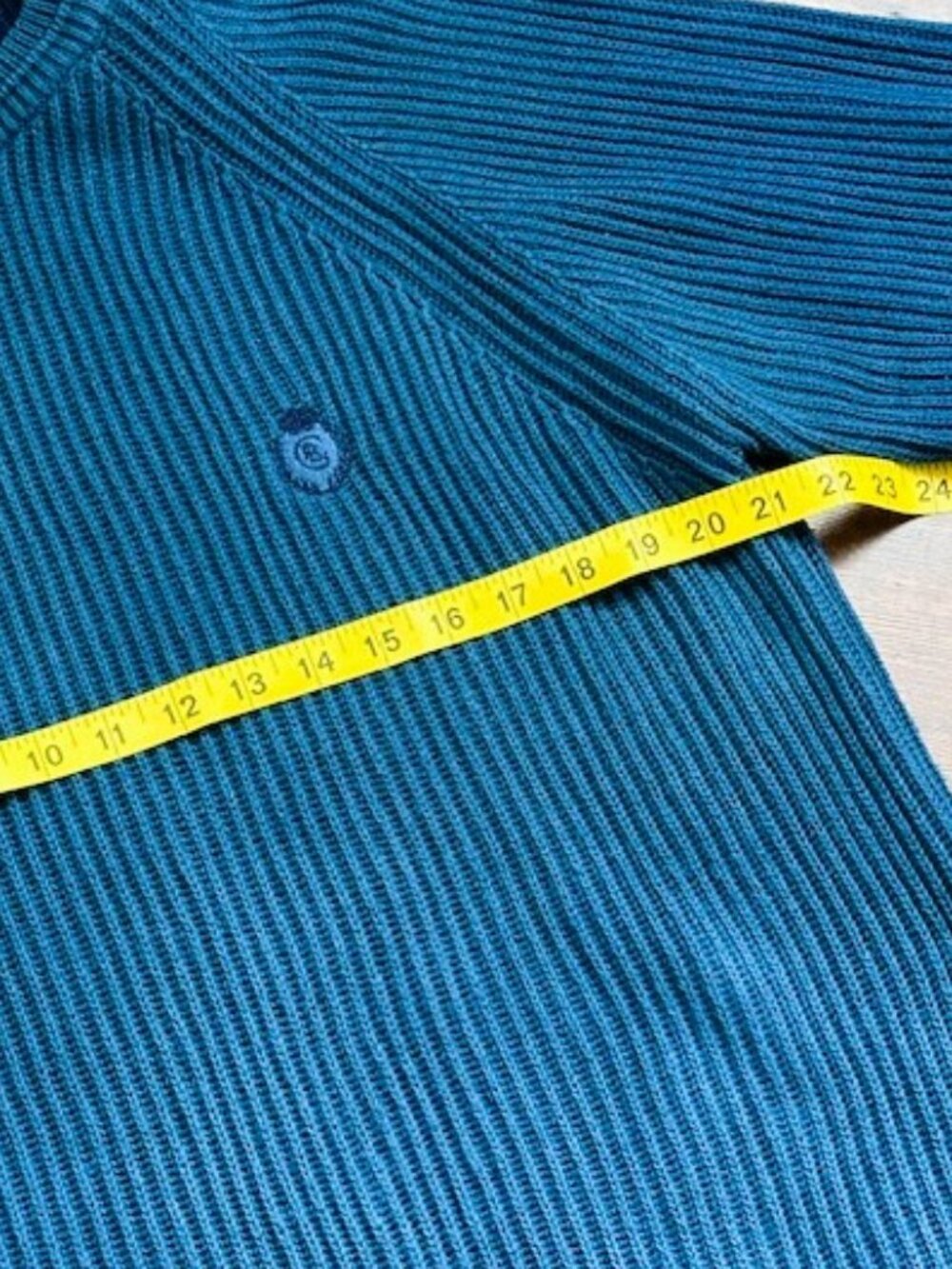 Vintage Chaps Ralph Lauren Teal Ribbed Raglan Knit Sweater Large Cotton Crest - Picture 11 of 13